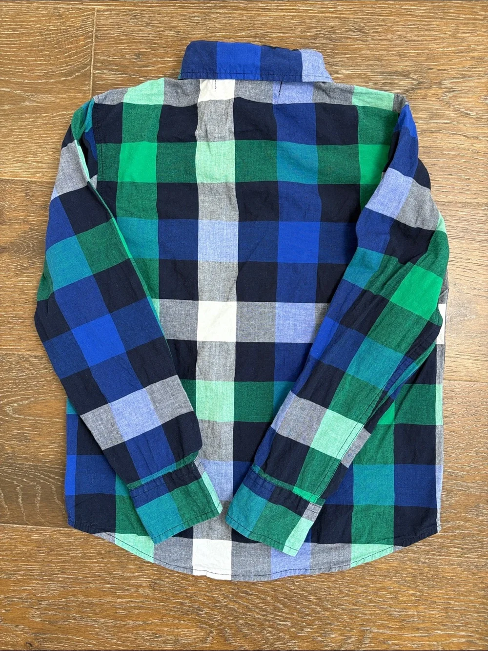 Old Navy Plaid Built-In Flex Button Down Shirt Size M (8) Green Blue Flawless